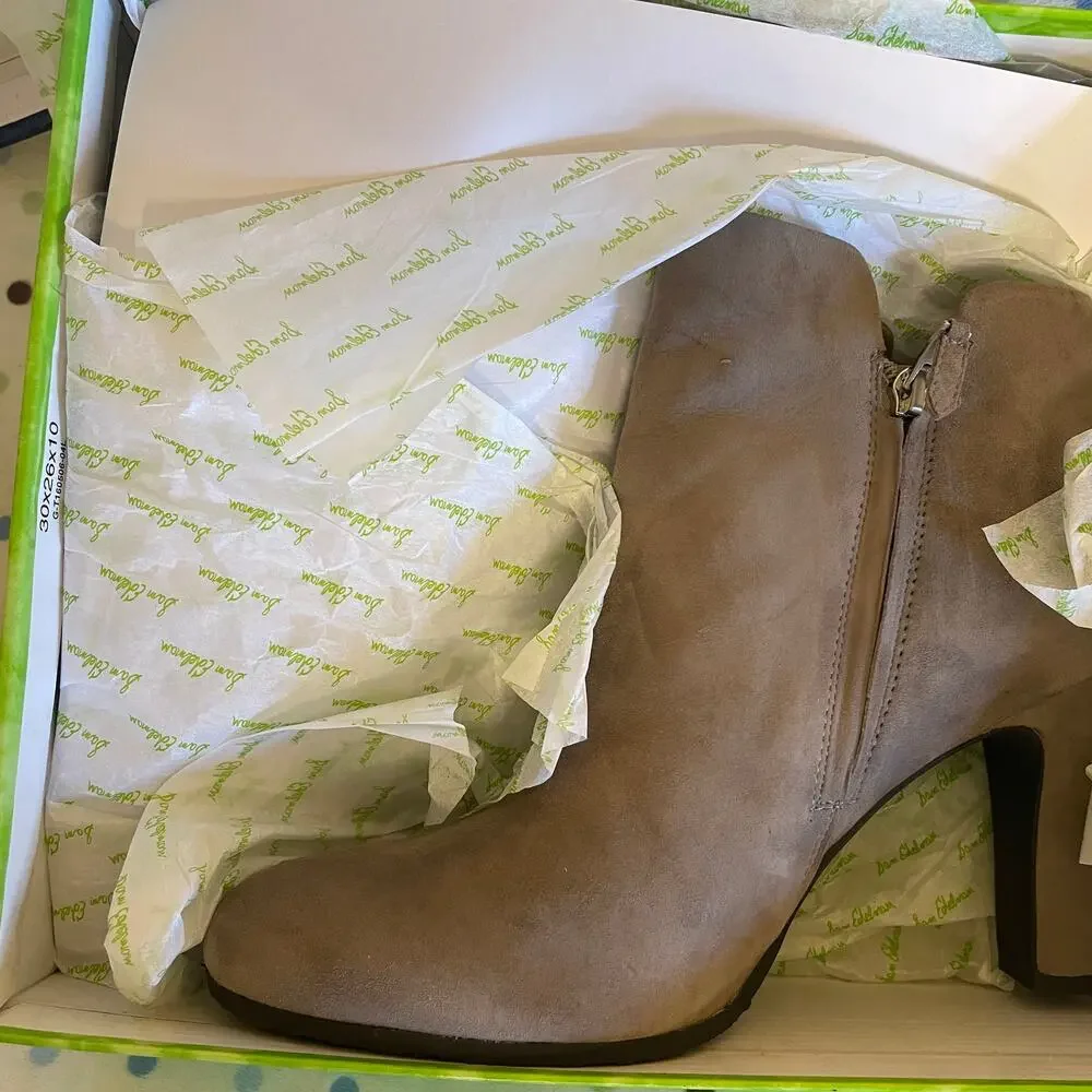 NWT Sam Edelman Shelby Suede Ankle Boots 11 Tan Putty Beige Booties Heeled